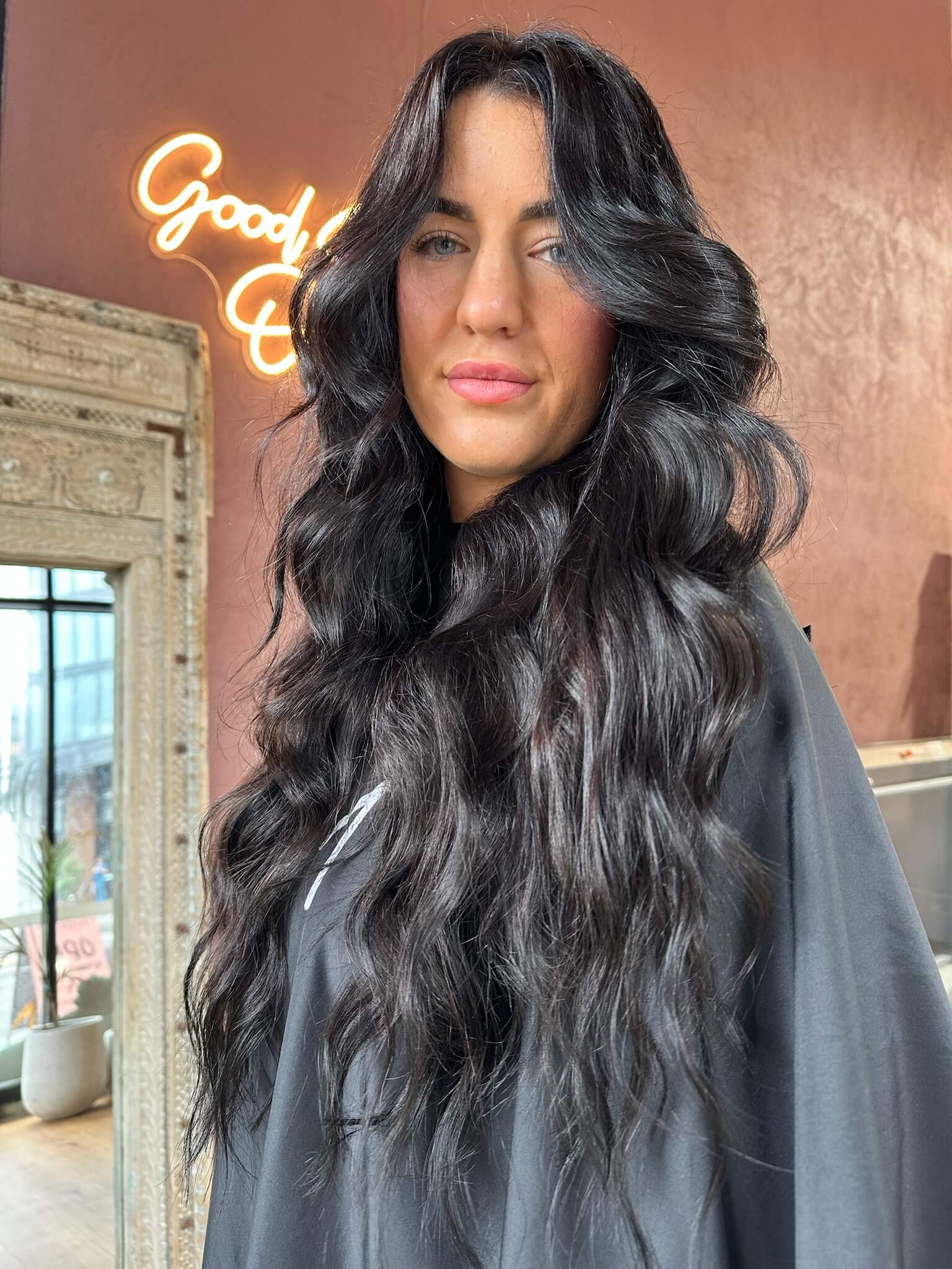 keratin hair extensions on a model with black hair